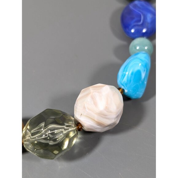 Boho Coastal Blue Green Chunky Bead Statement Necklace 28 in - Picture 3 of 9